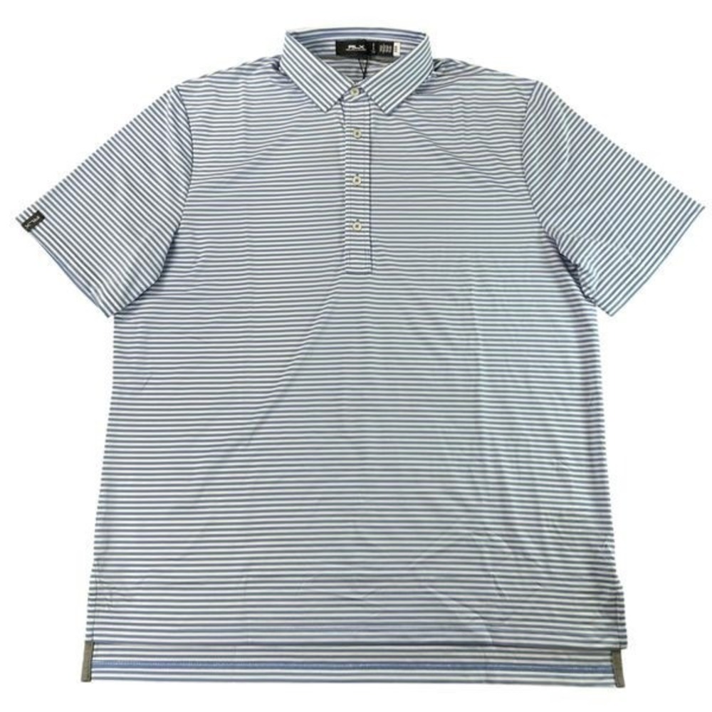 RLX Ralph Lauren Polo Shirt Mens Large Blue White Striped Performance Golf NEW